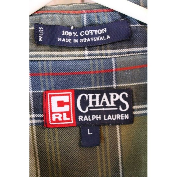 Chaps Ralph Lauren Plaid Shirt Blue Green Long Sleeve Button Front Large Cotton - Picture 4 of 10